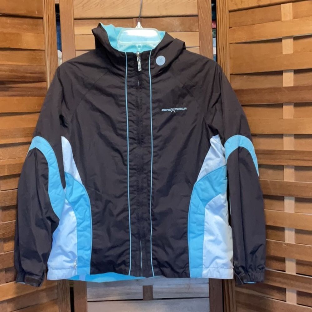 ZeroXposur Girls L Jacket Brown White Blue Coffeebean Reversible Coat Polyester